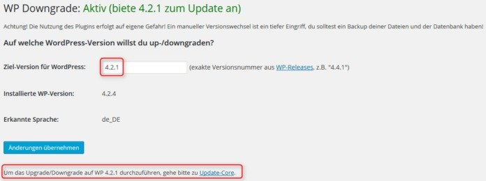 Downgrade WordPress